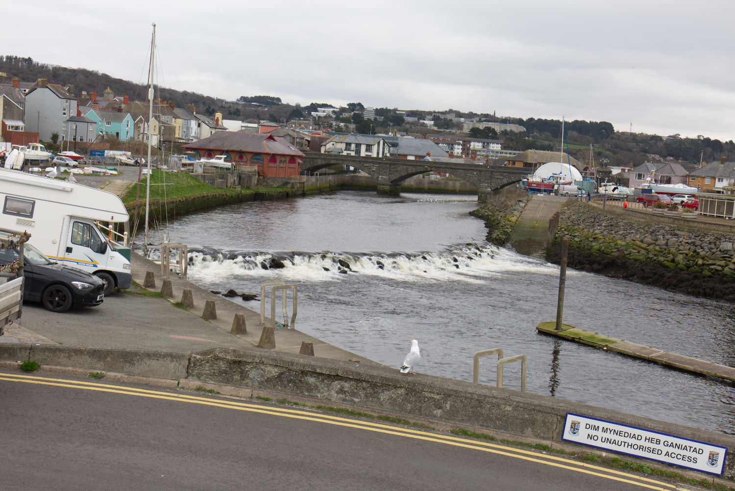 Afon Rheidol seen from Aber Harbour, with Heol-y-Bont in background.